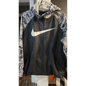 Gorpcore Nike Mens Dri-FIT Black Graphic Sleeve Pullover Hoodie XL Swoosh J